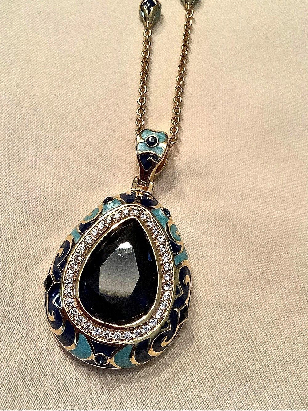 Blue & Gold Pendant Necklace Like New